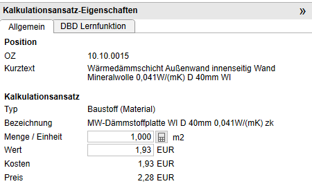 Kalkulationsansatz-Eigenschaften