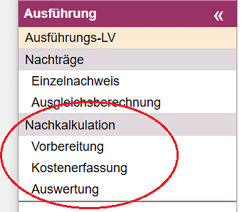 Screen Nachkalkulation in nextbau