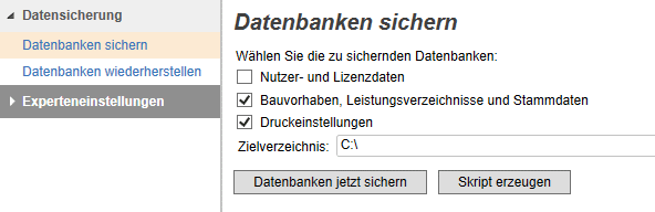 nextbau Datenbank sichern