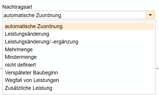 nextbau kennt die VOB-Nachtragsarten Screen VOB-Nachtragsarten in nextbau