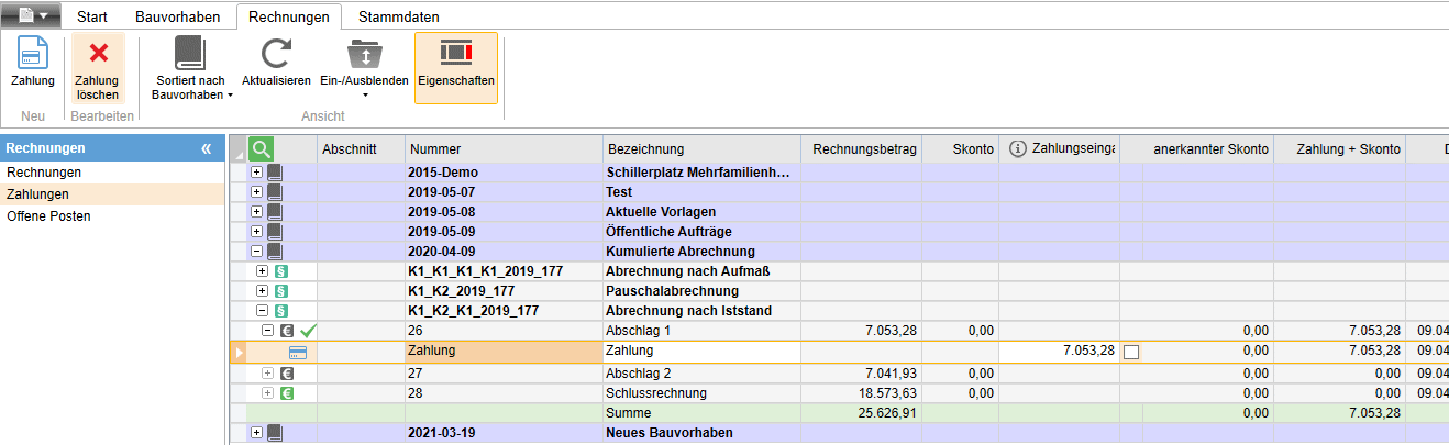 Zahlung löschen