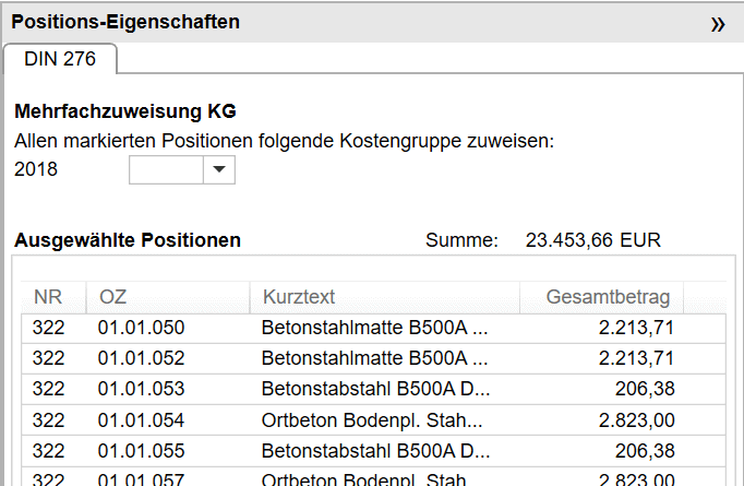 Screen Kostengruppen komfortabel zuweisen