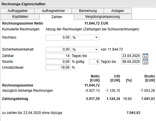 Rechnungs-Eigenschaften