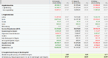 Screen Bietervergleich nach EFB-Angaben in nextbau