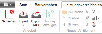 Menü Einzelkosten der Teilleistung