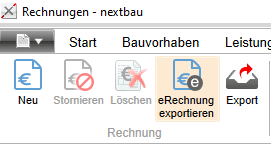E-Rechnung erzeugen Menü