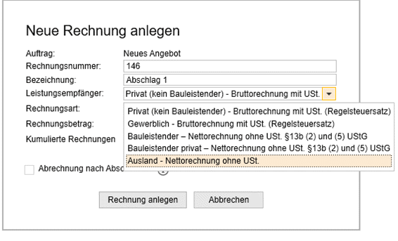 Rechnung anlegen
