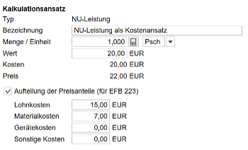 Screen NU-Leistungen in nextbau EFB 223