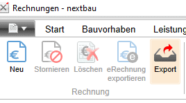 Rechnung Export Menü