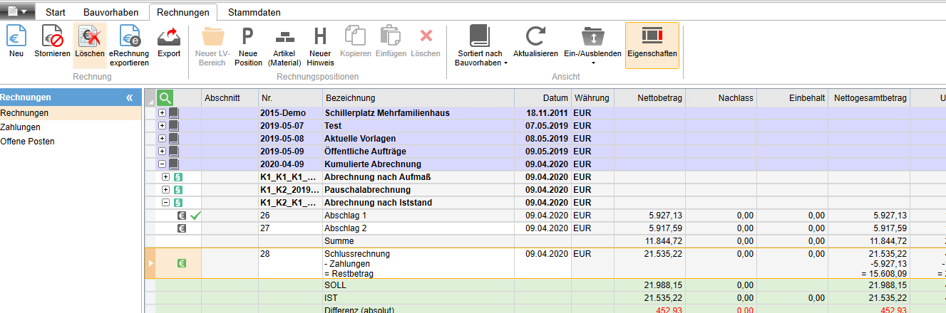Rechnung löschen