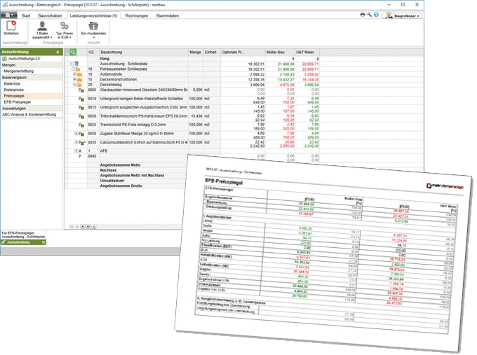 Bietervergleich, Preisspiegel, EFB, Nachtrag
