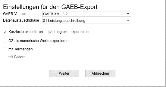 GAEB-Export Einstellungen
