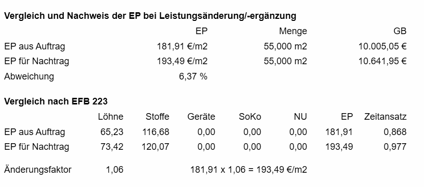 Leistungsänderung – Nachtragspreis mit nextbau Screen Leistungsänderung – Nachtragspreis mit nextbau