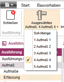 Menü Aufmaß